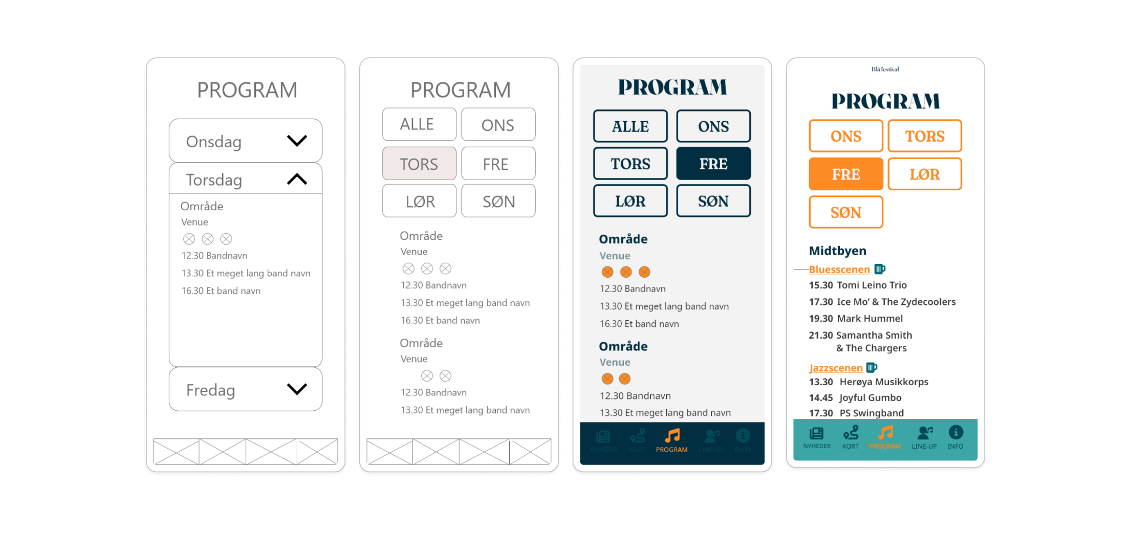 Billede af wireframes og mockup